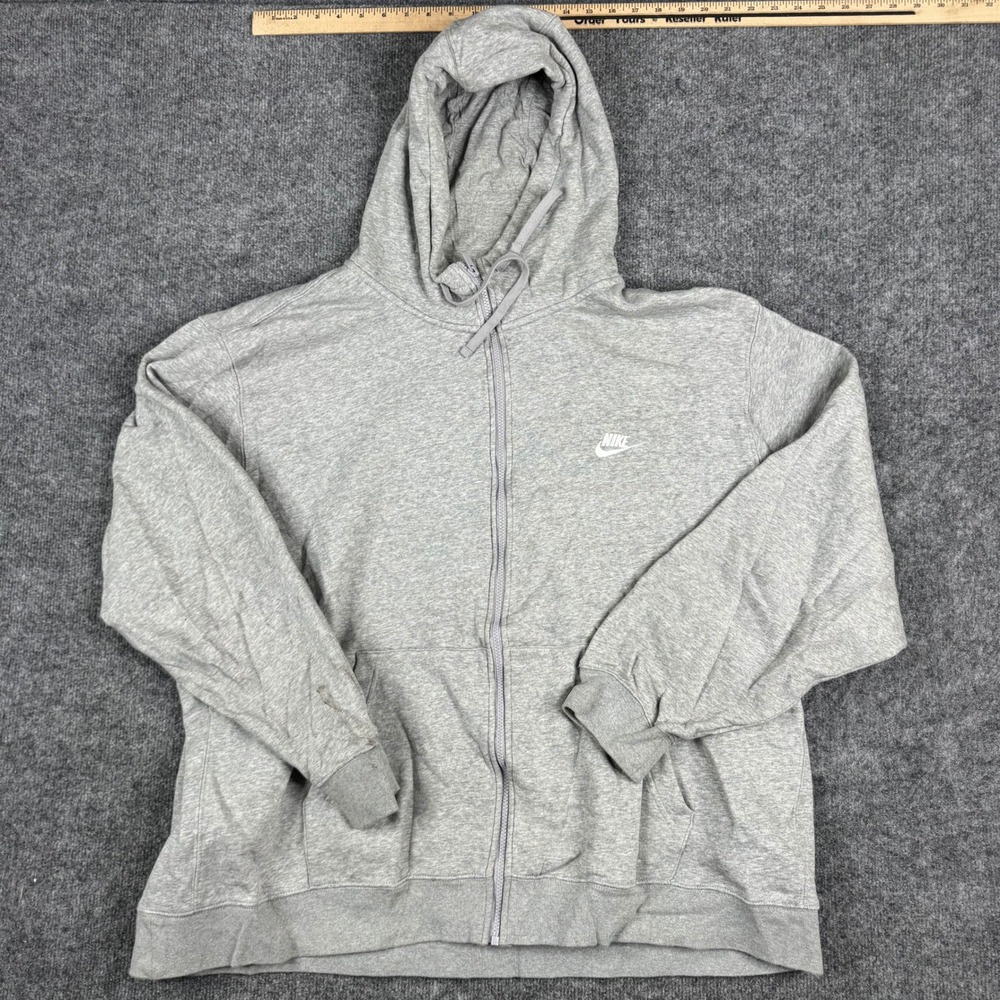 Nike Hoodie Mens Size 4XL Gray Full Zip Cotton Blend Fleece Casual Athletic